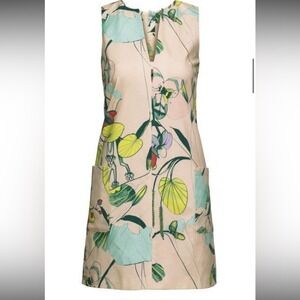 H&M Conscious Collection Sleeveless Lined Shift Sheath Pink Floral Garden Dress